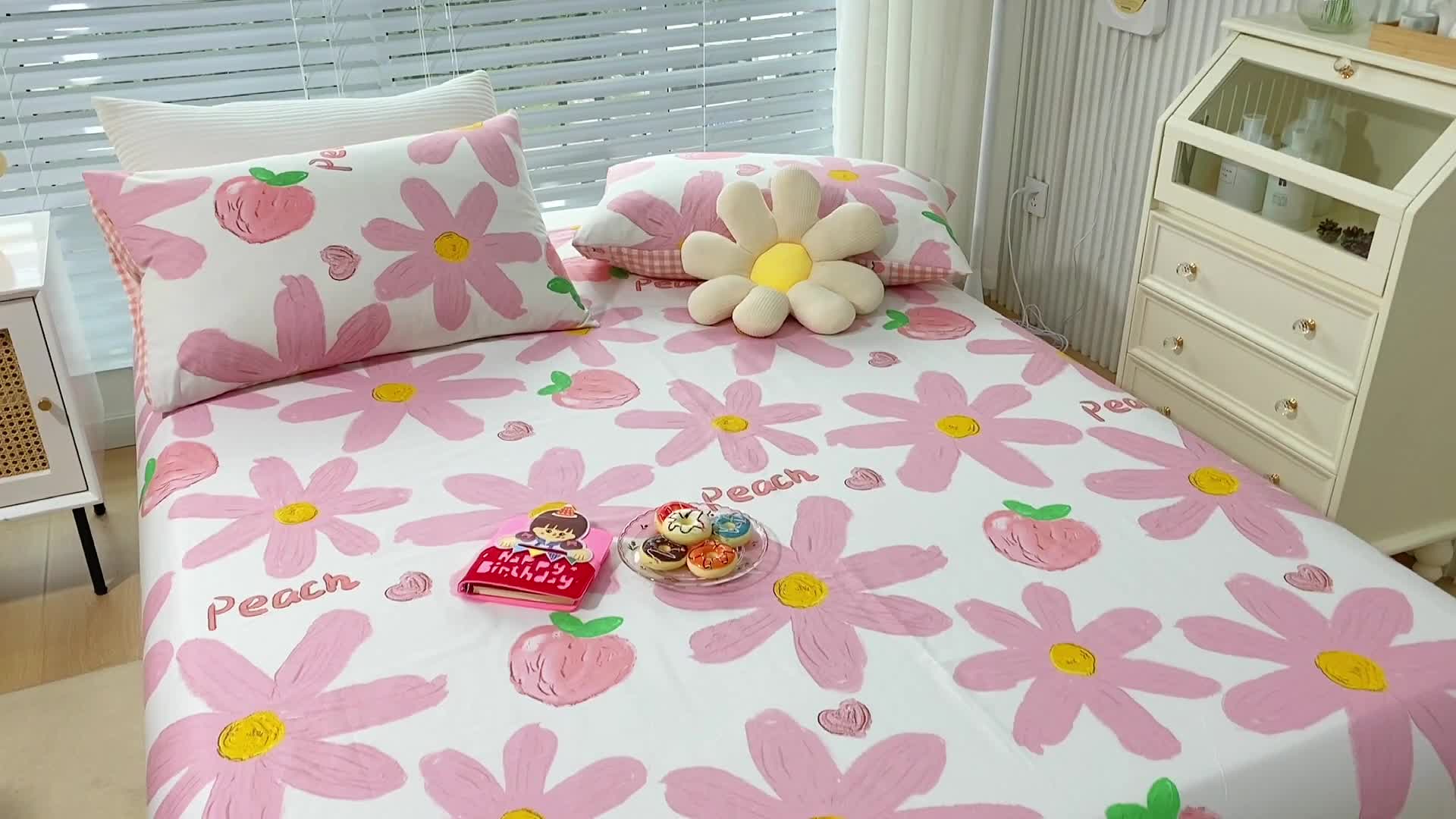 91家纺网 家纺一手货源 找家纺 金丝鸟 2022新款全棉床单单品 甜蜜peach