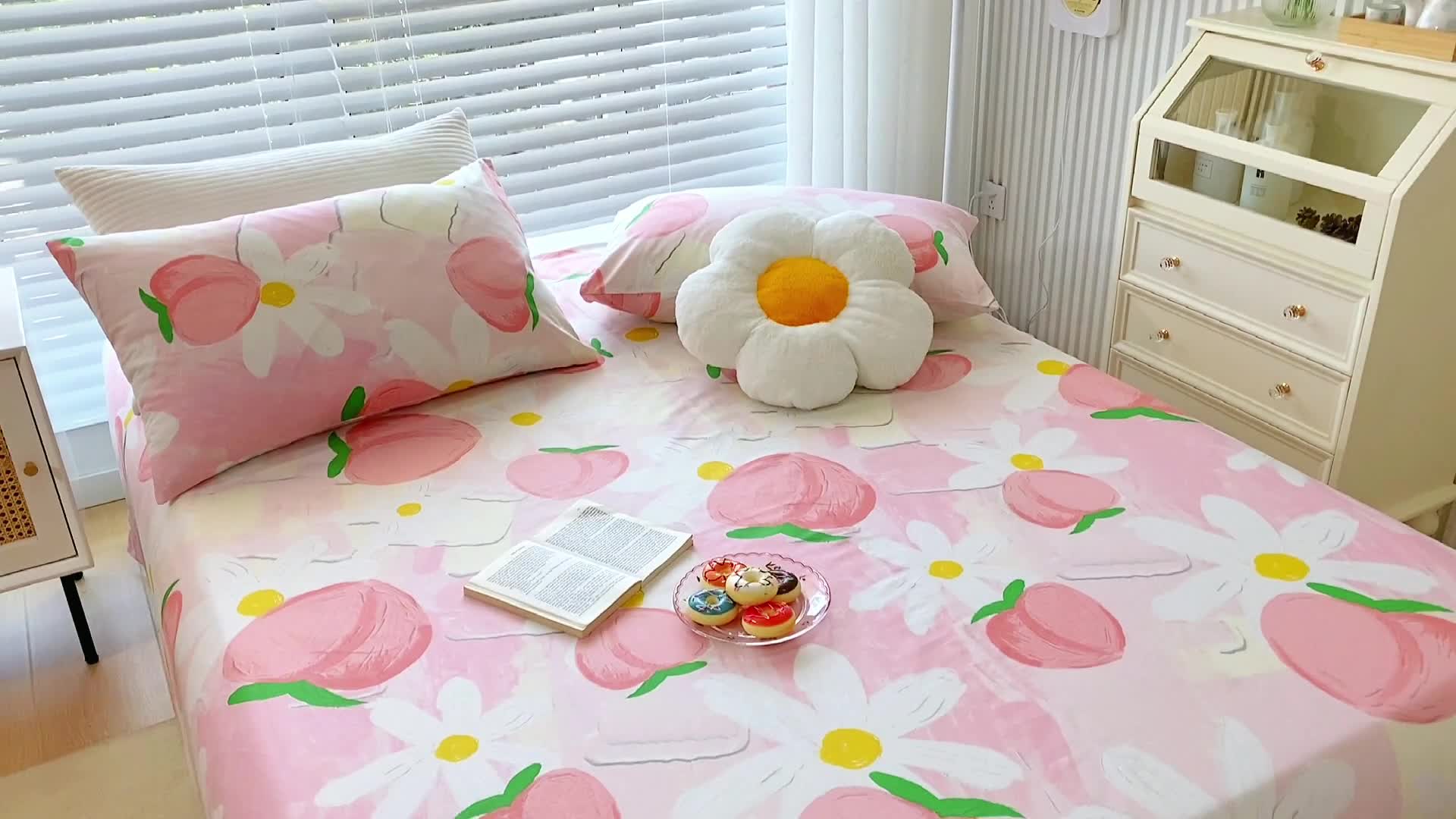 91家纺网 家纺一手货源 找家纺 金丝鸟 2022新款全棉床单单品 桃气园