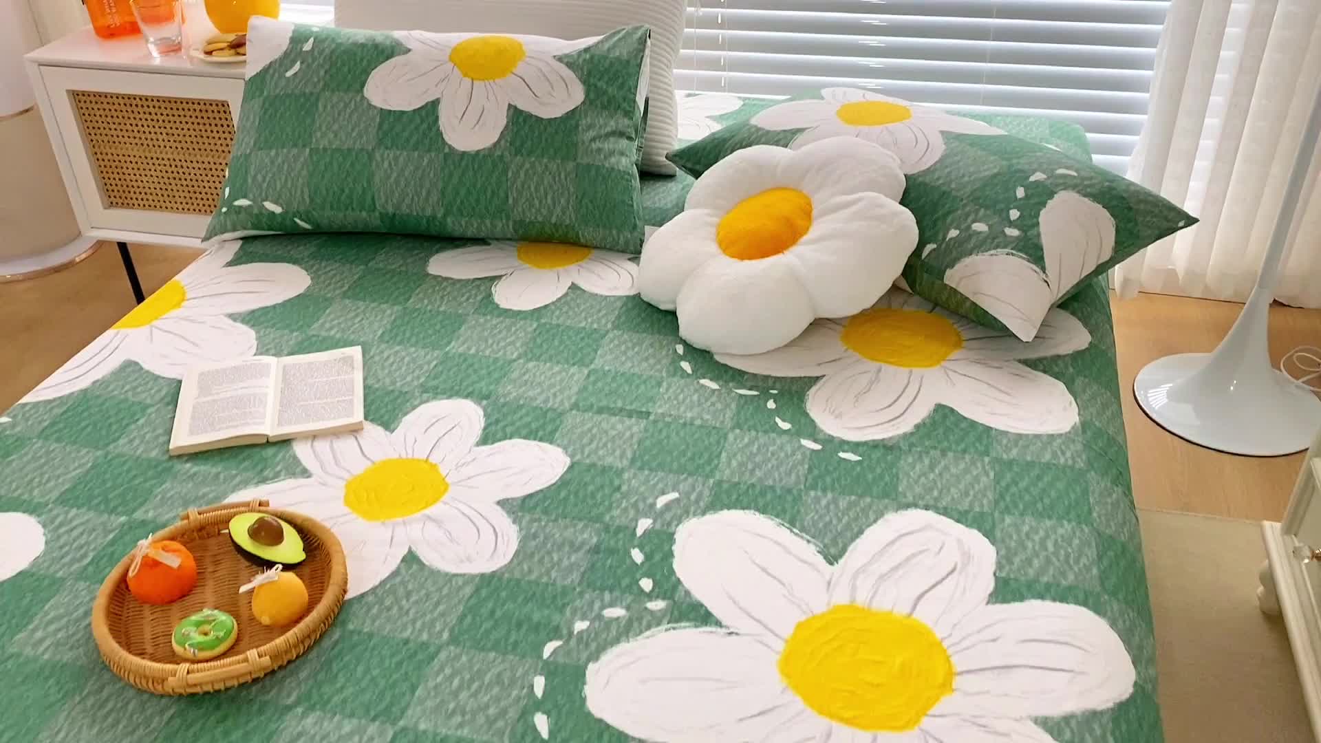 91家纺网 家纺一手货源 找家纺 金丝鸟 2022新款全棉床单单品 绿茵