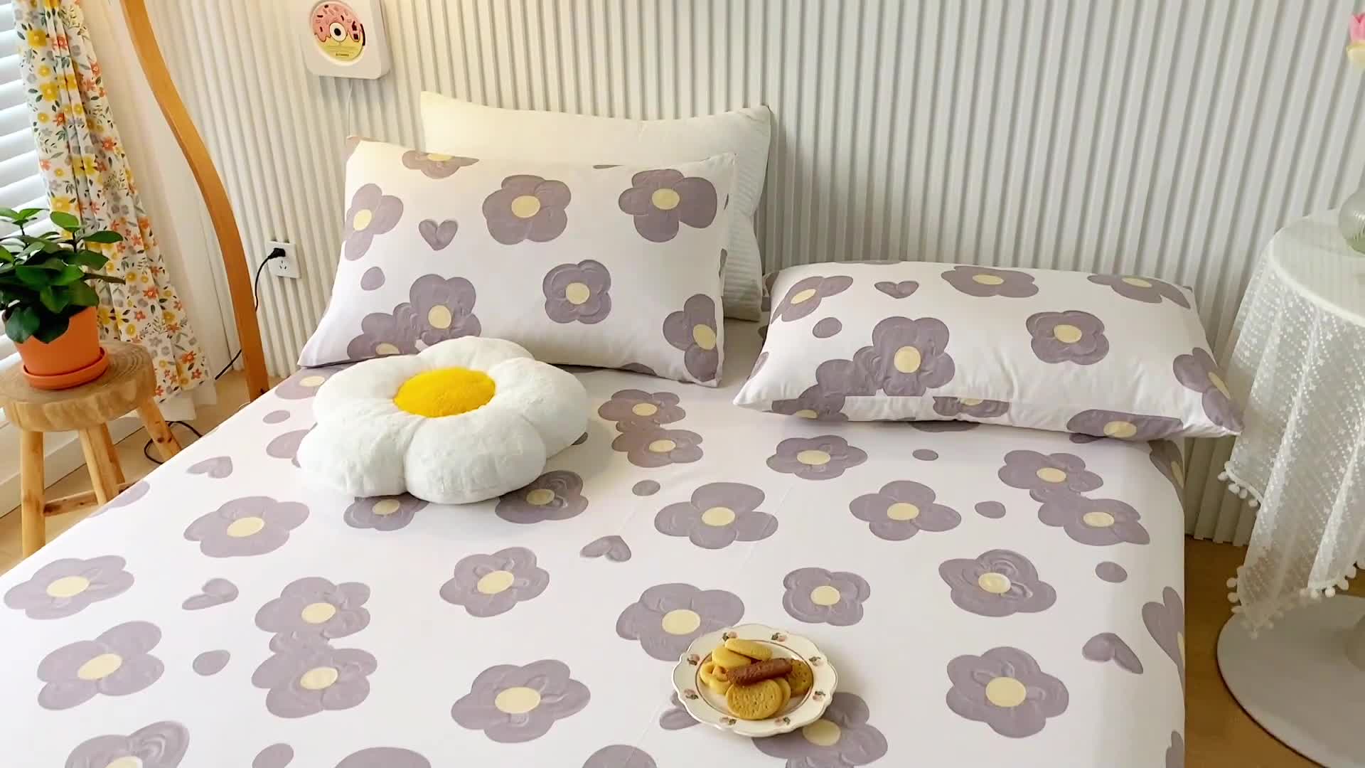 91家纺网 家纺一手货源 找家纺 金丝鸟 2022新款全棉床笠单品 花蕊