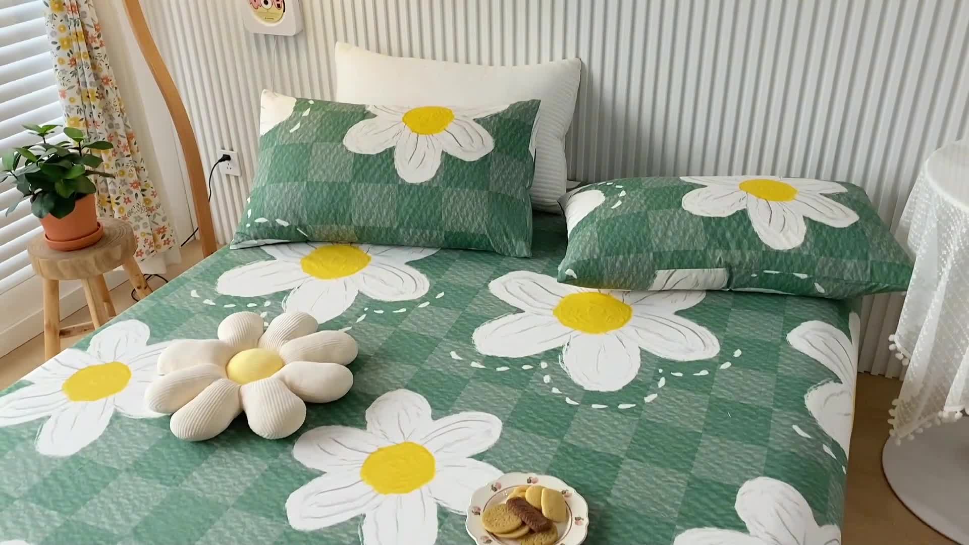 91家纺网 家纺一手货源 找家纺 金丝鸟 2022新款全棉床笠单品 绿茵