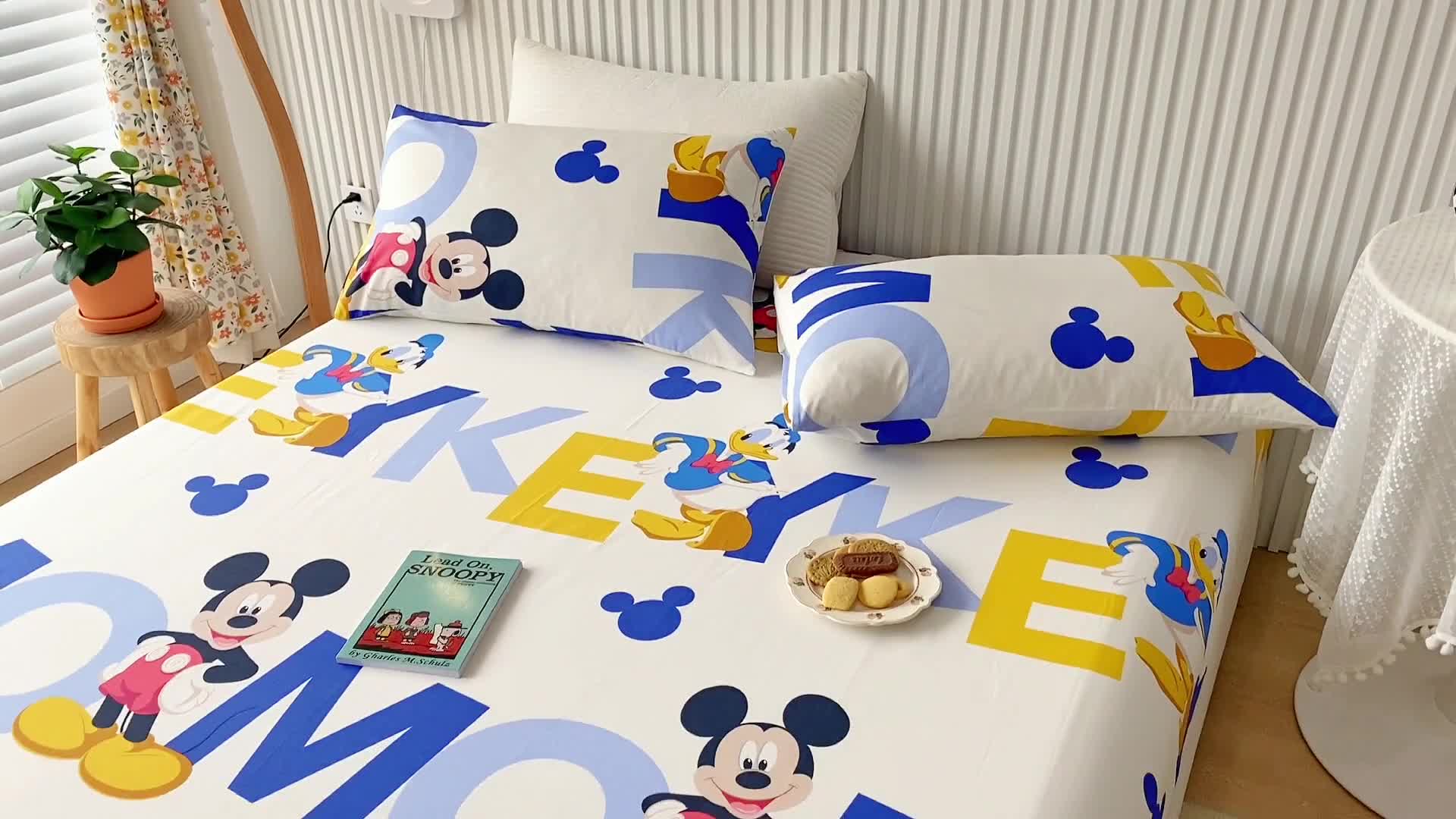 91家纺网 家纺一手货源 找家纺 金丝鸟 2022新款全棉床笠单品 米奇字母