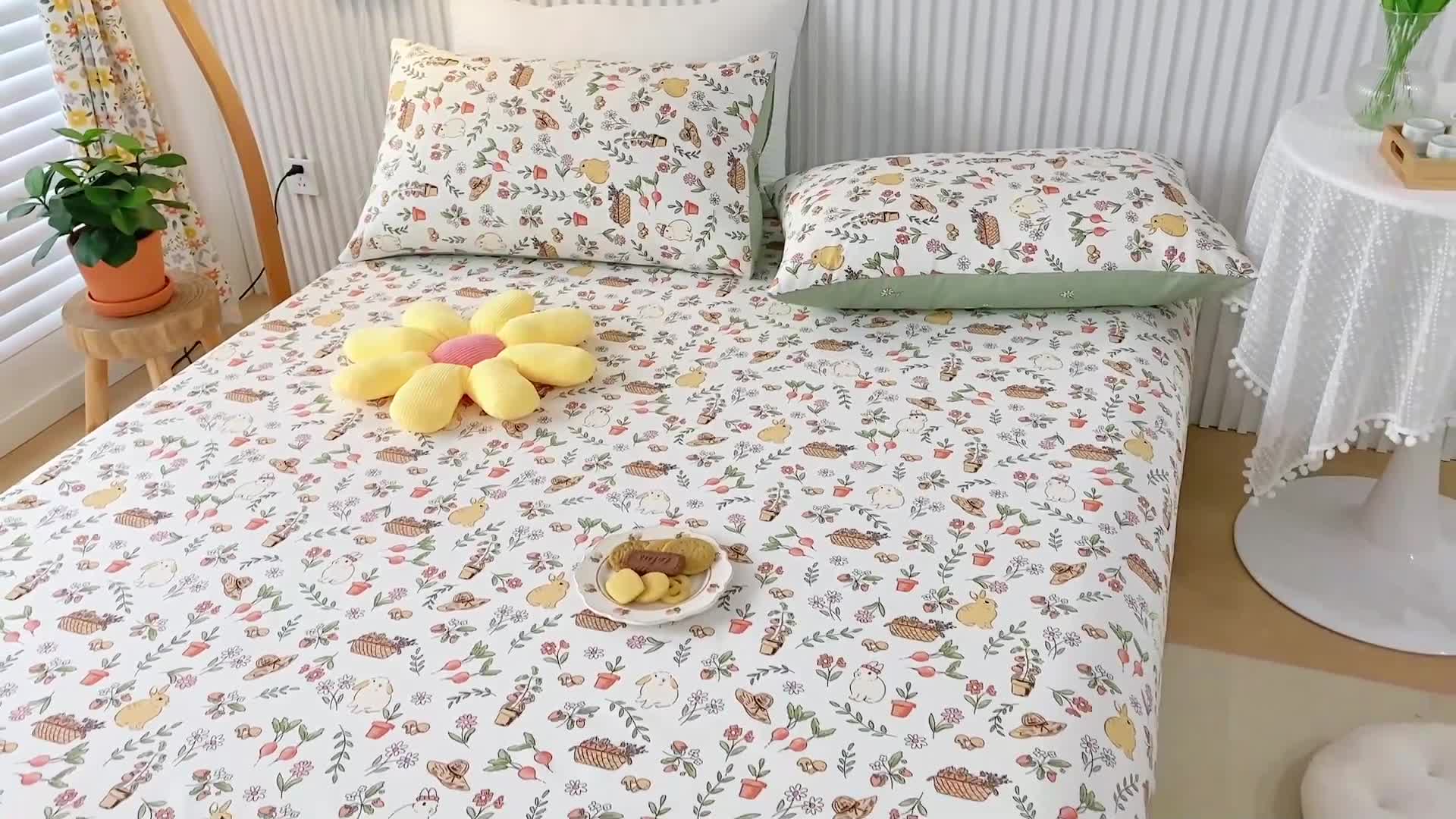 91家纺网 家纺一手货源 找家纺 金丝鸟 2022新款全棉床笠单品 田园生活