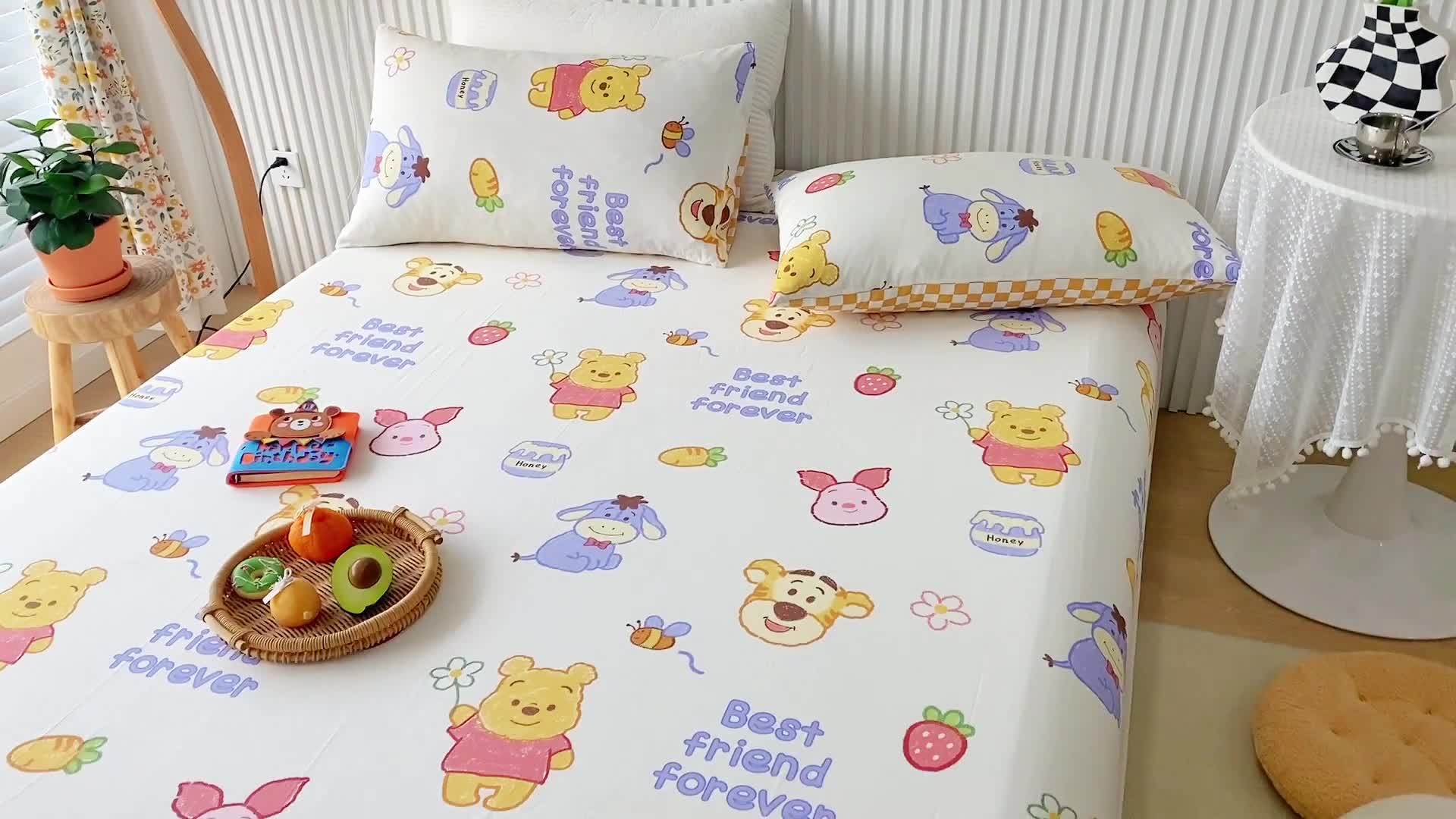 91家纺网 家纺一手货源 找家纺 金丝鸟 2022新款全棉床笠单品 维尼伙伴