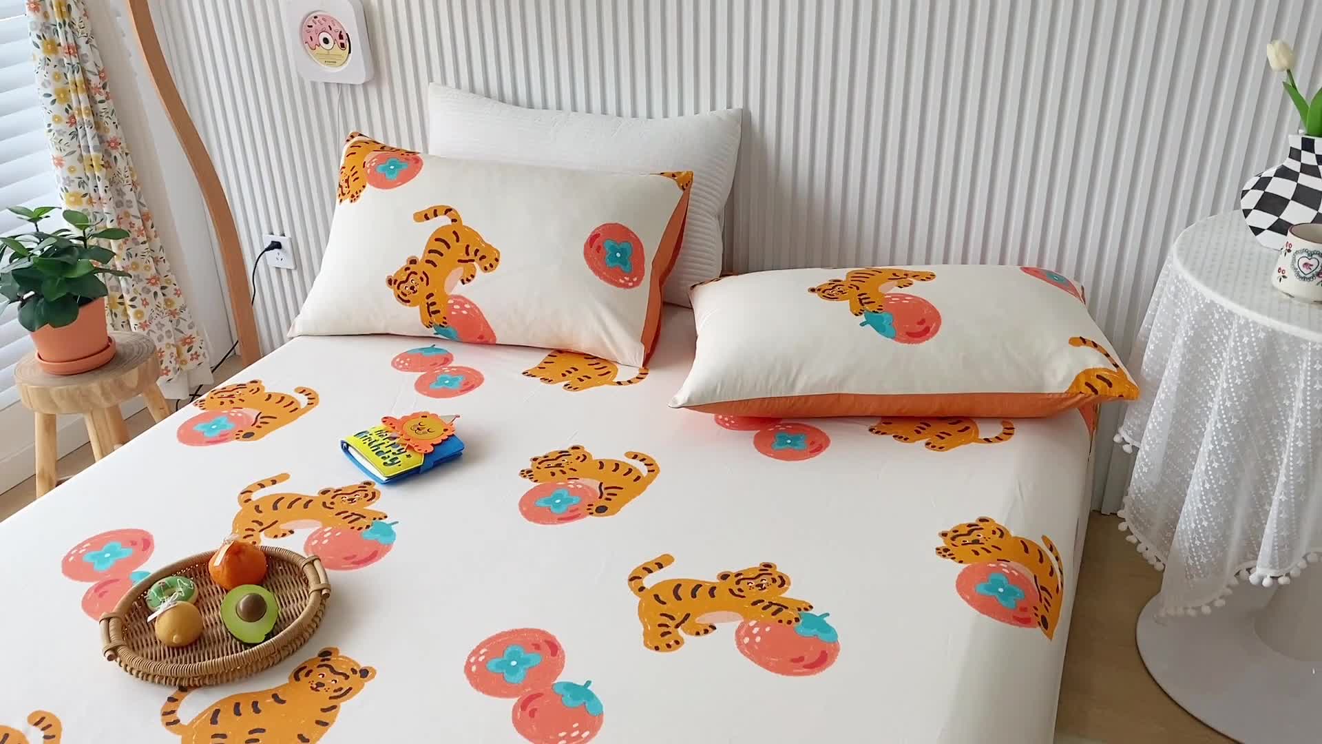 91家纺网 家纺一手货源 找家纺 金丝鸟 2022新款全棉床笠单品 喜柿虎