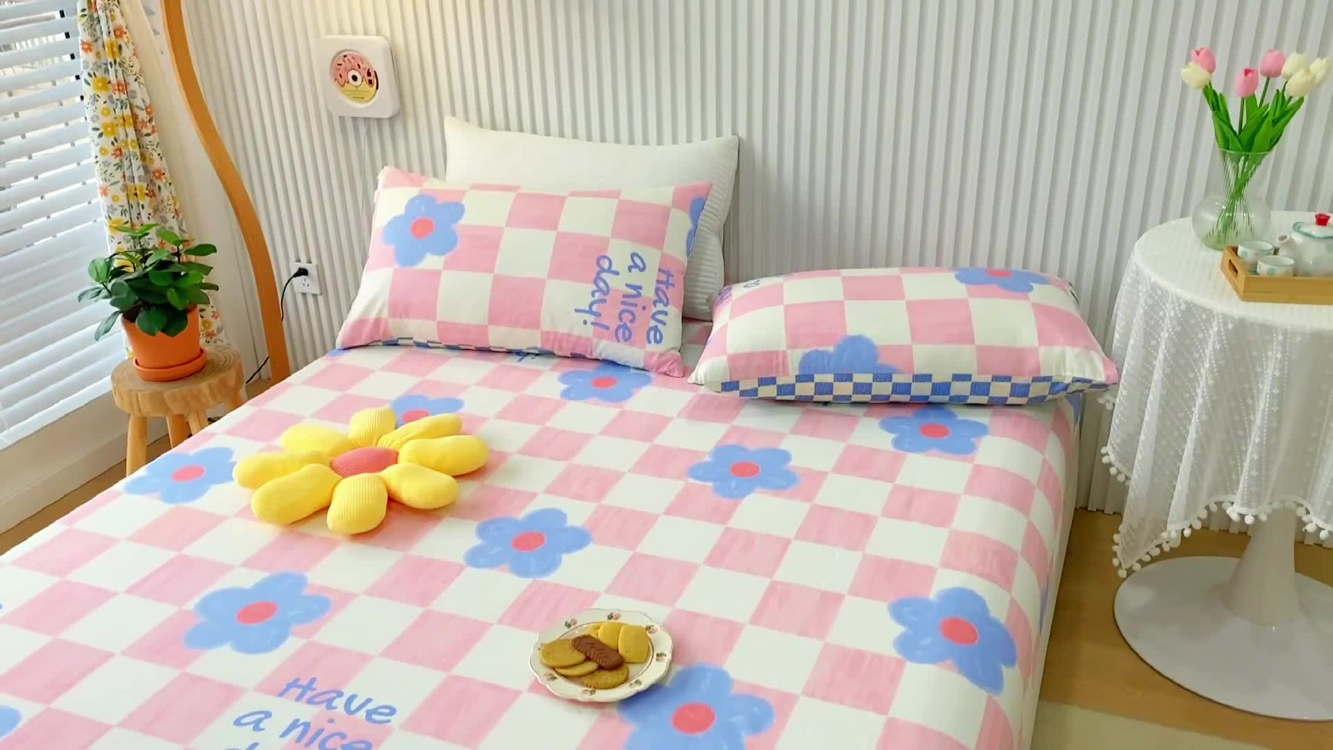 91家纺网 家纺一手货源 找家纺 金丝鸟 2022新款全棉床笠单品 向阳花开