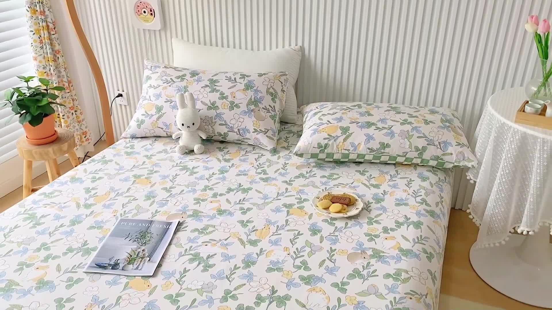 91家纺网 家纺一手货源 找家纺 金丝鸟 2022新款全棉床笠单品 早安兔兔