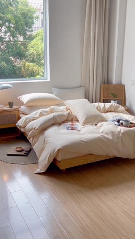 91家纺网 家纺一手货源 找家纺 安莱生活 2022新款染色原棉四件套 杏色-小方格