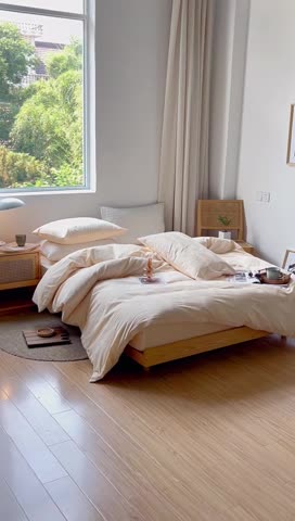 91家纺网 家纺一手货源 找家纺 安莱生活 2022新款染色原棉四件套 杏色-大方格