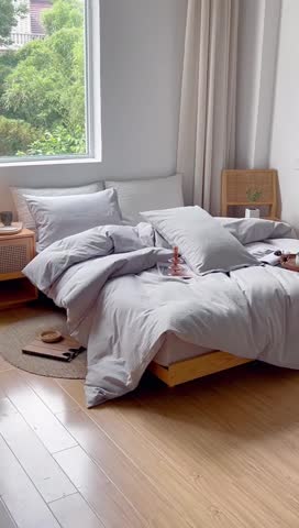 91家纺网 家纺一手货源 找家纺 安莱生活 2022新款染色原棉四件套 穷灰-小雨点