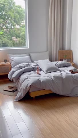 91家纺网 家纺一手货源 找家纺 安莱生活 2022新款染色原棉四件套 穷灰-小方格