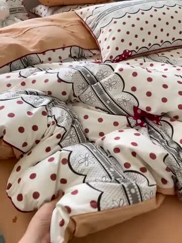 91家纺网 家纺一手货源 找家纺 金丝鸟 2022新款全棉麻绳款四件套 波点蝴蝶结