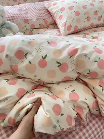 91家纺网 家纺一手货源 找家纺 金丝鸟 2022新款全棉麻绳款四件套 平安果