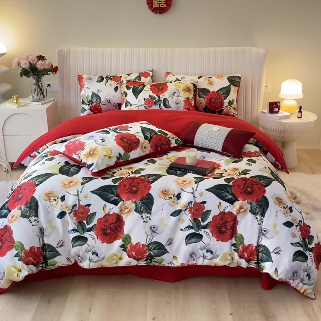 91家纺网 家纺一手货源 找家纺 用心 2022新款数码印花婚庆四件套 浪漫满屋