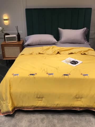 91家纺网 家纺一手货源 找家纺 汇庭 2021新款马德里系列纯色夏被 黄色