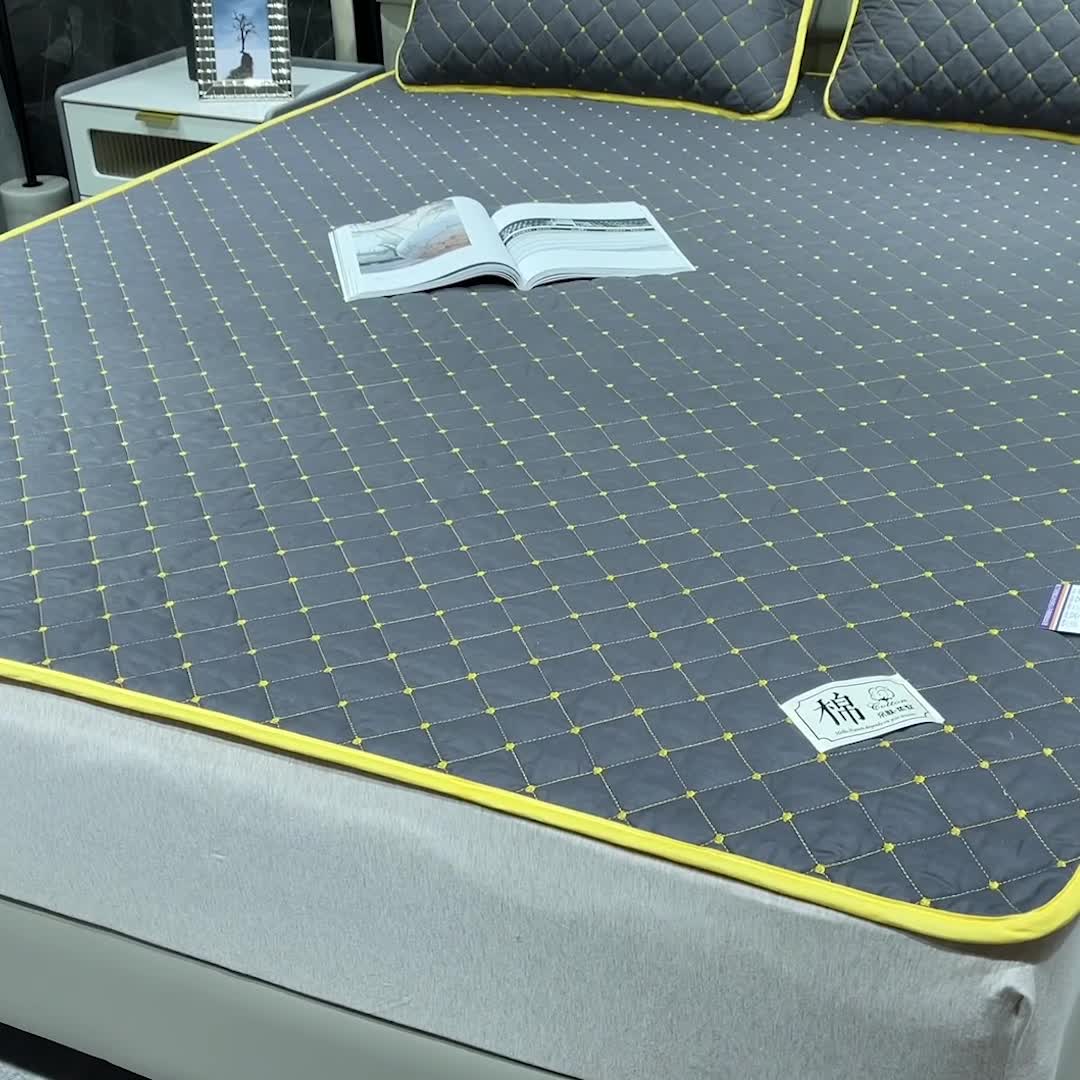 91家纺网 家纺一手货源 找家纺 冬然家纺 2022新款软床垫全棉床护垫保护垫床单 满天星石墨灰