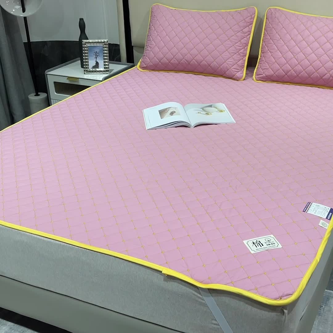 91家纺网 家纺一手货源 找家纺 冬然家纺 2022新款软床垫全棉床护垫保护垫床单 满天星豆沙粉