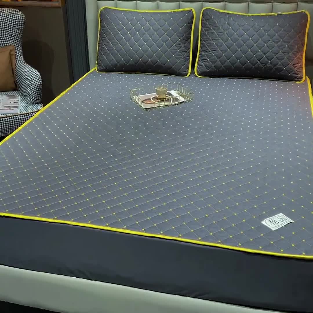 91家纺网 家纺一手货源 找家纺 冬然家纺2022新款纯棉床笠夹棉防滑床垫保护垫 满天星石墨灰