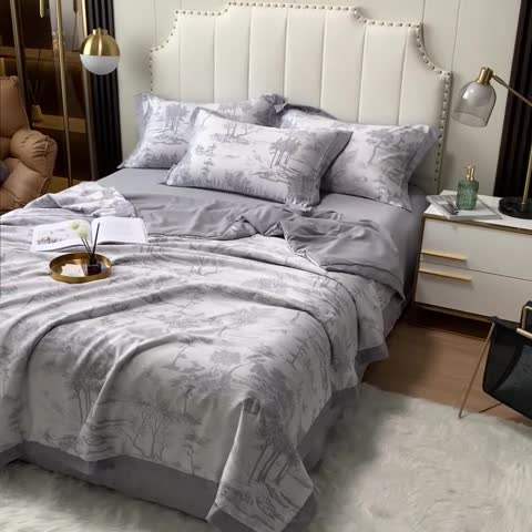 91家纺网 家纺一手货源 找家纺 ab家纺 2023新款水洗真丝夏被 江南-紫灰