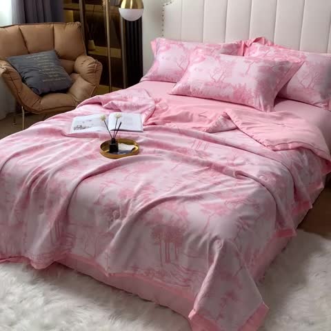 91家纺网 家纺一手货源 找家纺 ab家纺 2023新款水洗真丝夏被 江南-樱花粉