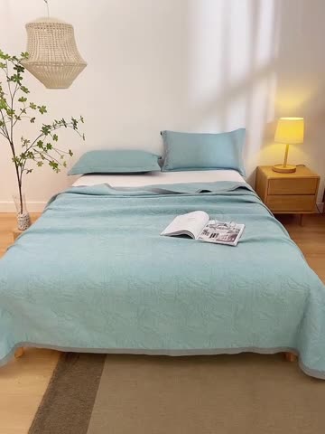 91家纺网 家纺一手货源 找家纺 安莱生活 2022新款全棉双层纱多功能夏被 蓝色花海