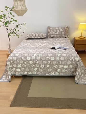 91家纺网 家纺一手货源 找家纺 安莱生活 2022新款全棉双层纱多功能夏被 猫咪之家