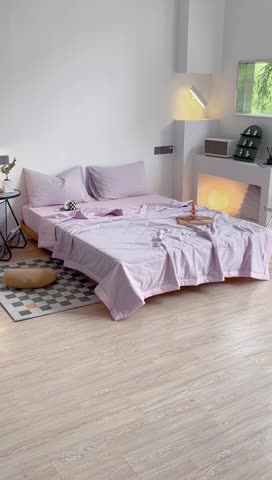 91家纺网 家纺一手货源 找家纺 安莱生活 2022新款水洗棉初恋格夏被夏被四件套 初恋嫩粉