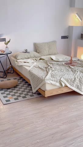 91家纺网 家纺一手货源 找家纺 安莱生活 2022新款水洗棉初恋格夏被夏被四件套 初恋奶黄