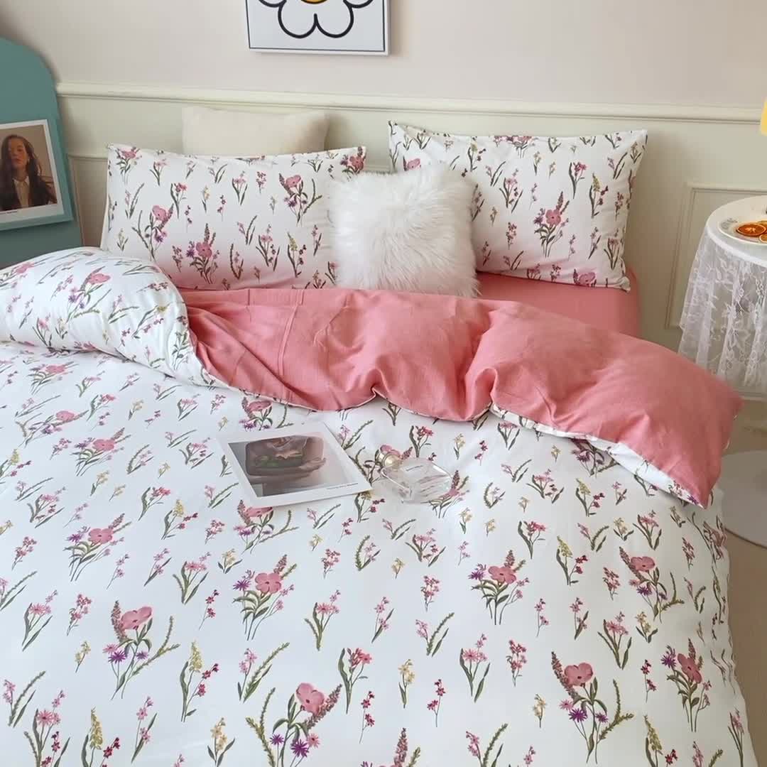 91家纺网 家纺一手货源 找家纺 一米阳光2022新款13070斜纹纯棉喷漆春夏四件套粉红佳人