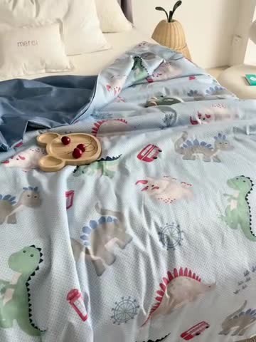 91家纺网 家纺一手货源 找家纺 汇庭 2022新款60sA类长绒棉大豆夏被 波点狮子蓝