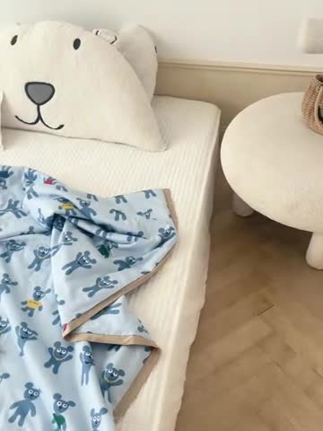 91家纺网 家纺一手货源 找家纺 汇庭 2022新款60sA类长绒棉大豆夏被 姜饼人蓝