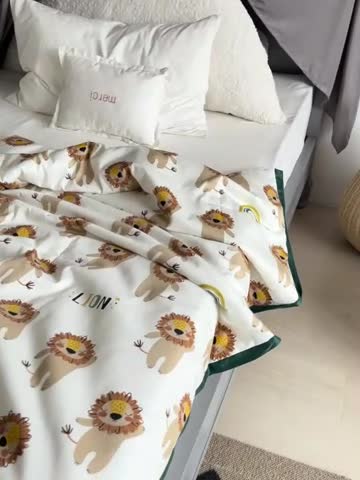 91家纺网 家纺一手货源 找家纺 汇庭 2022新款60sA类长绒棉大豆夏被 跳跳狮子