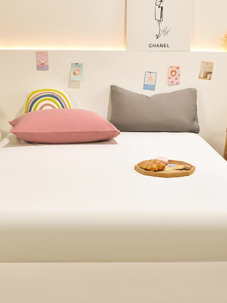 91家纺网 家纺一手货源 找家纺 （总）极梦 2025新款ins纯色水洗棉磨毛单床笠三件套 床垫保护套