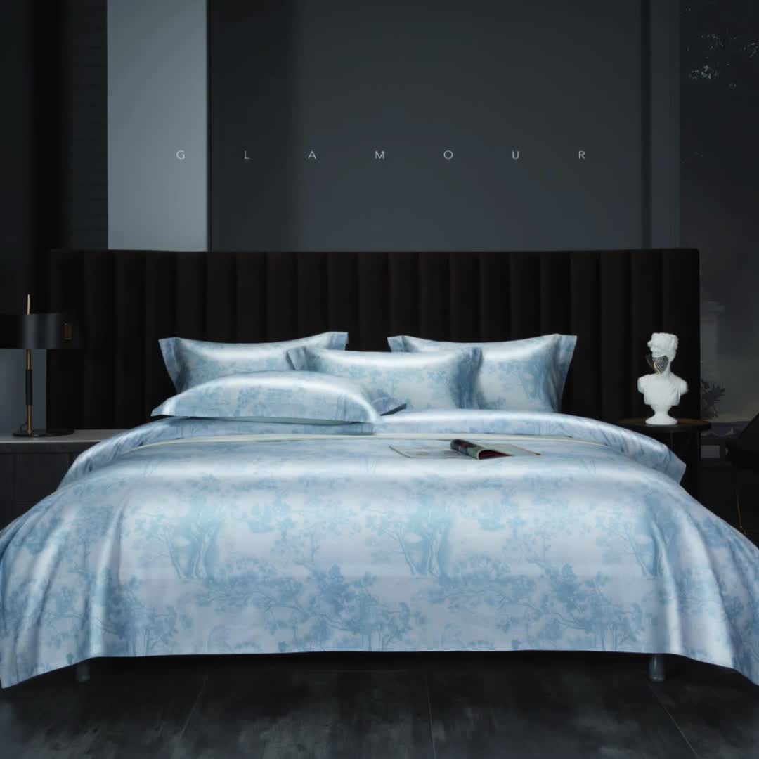 91家纺网 家纺一手货源 找家纺 缔缦 2022新款高端100s长绒棉数码印花系列四件套 图兰朵兰