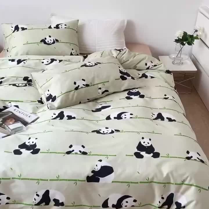 91家纺网 家纺一手货源 找家纺 梦家居 2022新款小清新系列全棉四件套 小熊猫