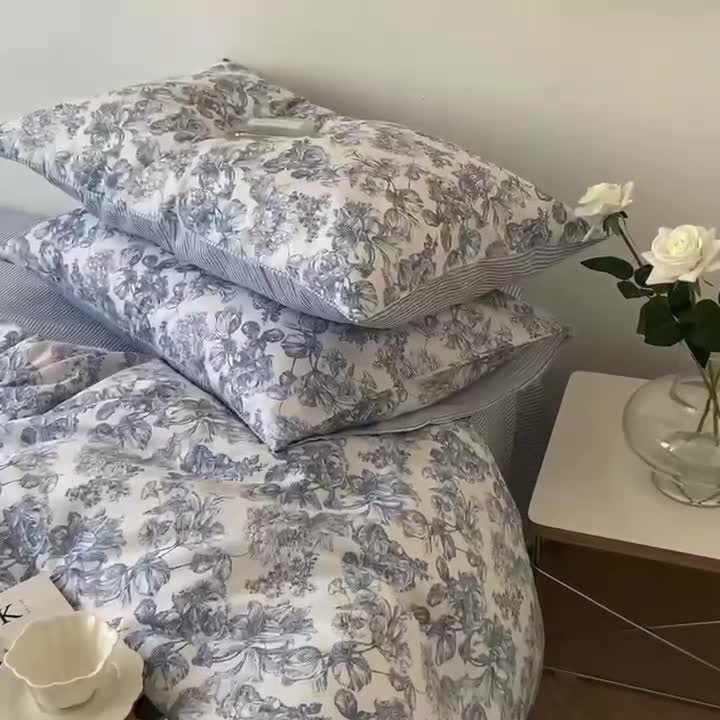 91家纺网 家纺一手货源 找家纺 梦家居 2022新款小清新系列全棉四件套 复古玫瑰