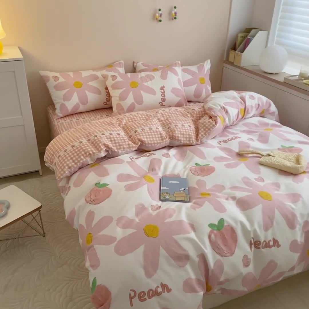 91家纺网 家纺一手货源 找家纺 金丝鸟家纺 2022新款全棉四件套 甜蜜peach