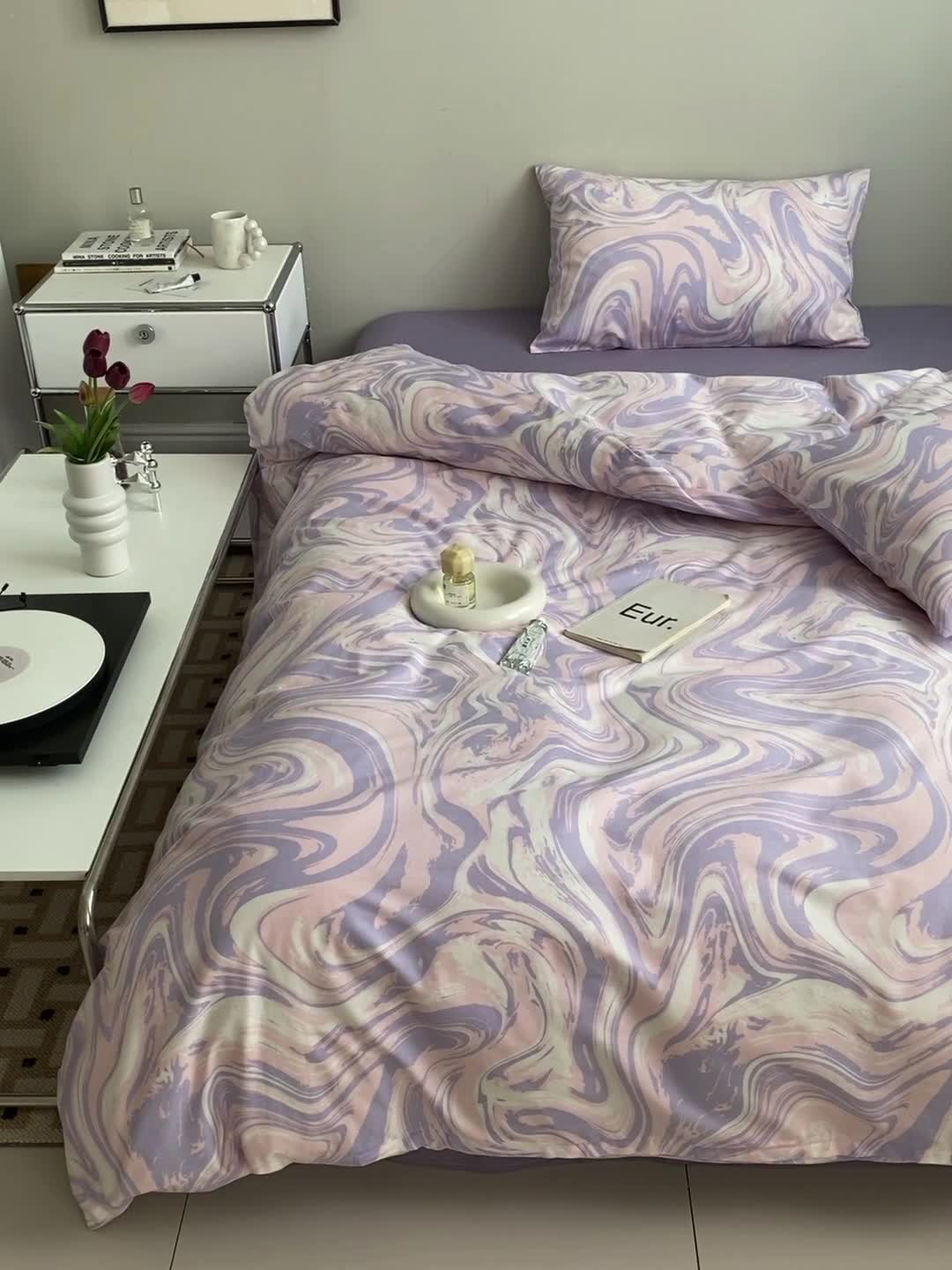 91家纺网 家纺一手货源 找家纺 艾沁 2022新款全棉简约风四件套 暖流