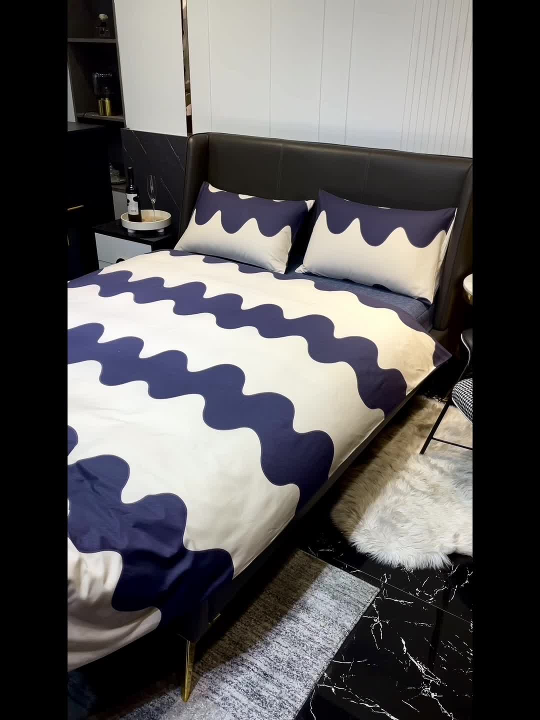 91家纺网 家纺一手货源 找家纺 HL原创 2022新款13070全棉40支北欧风四件套 大波浪