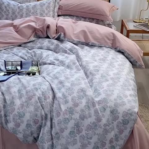 91家纺网 家纺一手货源 找家纺 由丽 2025新款全棉铂金棉精梳臻棉印花四件套被套放缩水飘纱