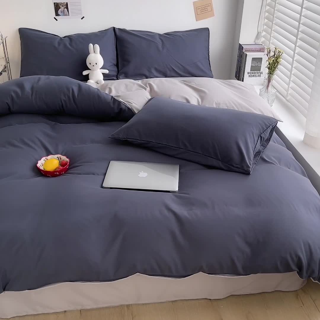 91家纺网 家纺一手货源 找家纺 曼璐 105克加厚水洗棉日系无印风纯色被套床单床笠三件套洛克兰灰