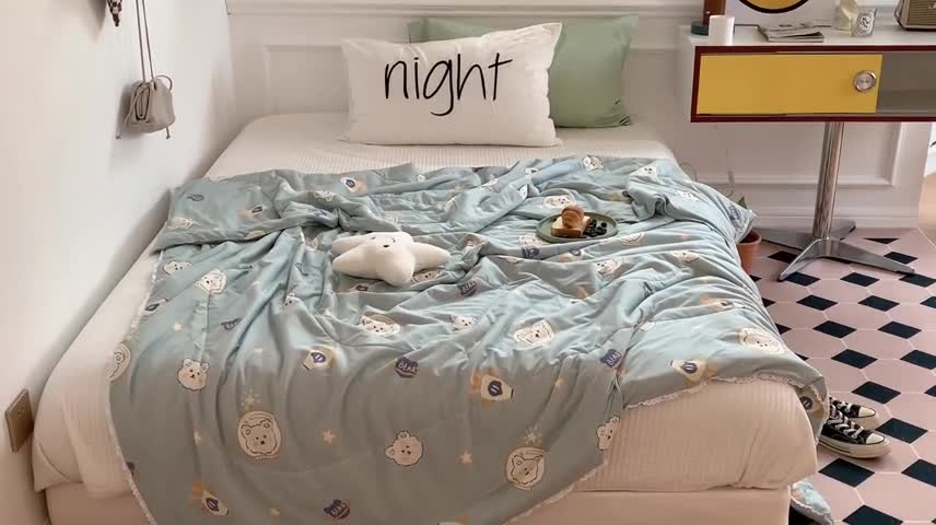 91家纺网 家纺一手货源 找家纺 顾里家纺 2022新款牛奶针织棉夏被-韩式场景 宇宙小熊蓝