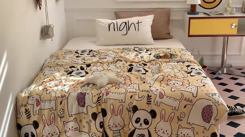 91家纺网 家纺一手货源 找家纺 顾里家纺 2022新款牛奶针织棉夏被-韩式场景 动物世界