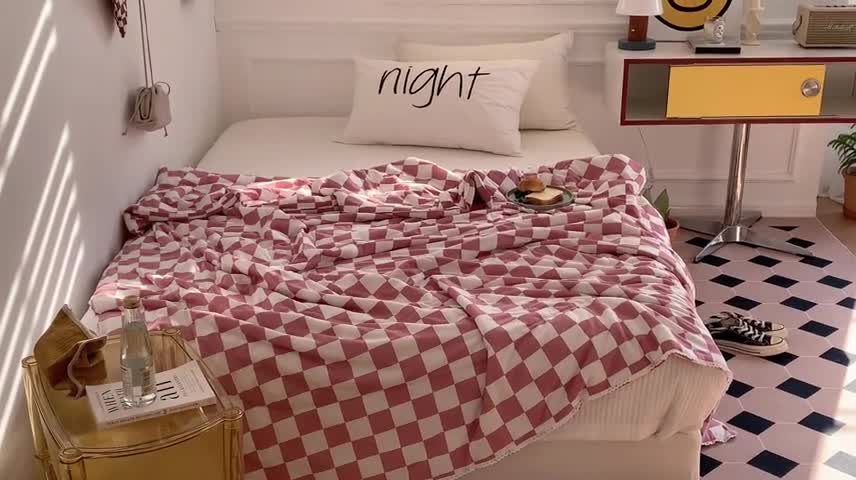 91家纺网 家纺一手货源 找家纺 顾里家纺 2022新款牛奶针织棉夏被-韩式场景 豆沙粉