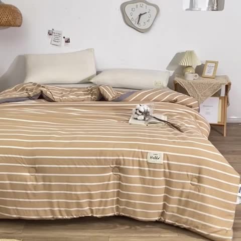 91家纺网 家纺一手货源 找家纺 森林人 2022新款A类水洗棉立体大豆被-印花 条纹-咖