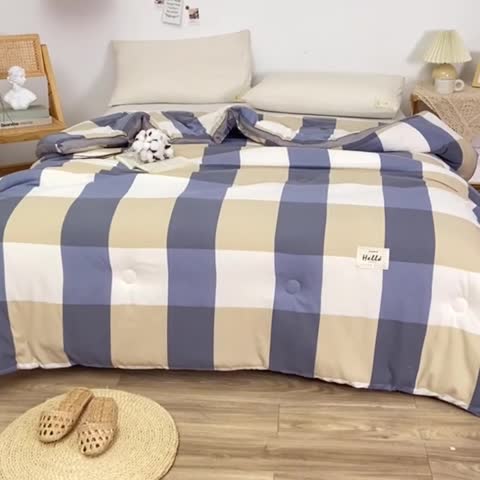 91家纺网 家纺一手货源 找家纺 森林人 2022新款A类水洗棉立体大豆被-印花 蓝大格