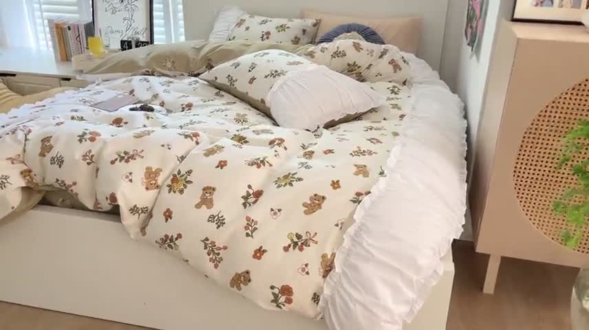 91家纺网 家纺一手货源 找家纺 顾里 2023新款法式甜美褶边全棉四件套-复古碎花系第一批 半夏枇杷