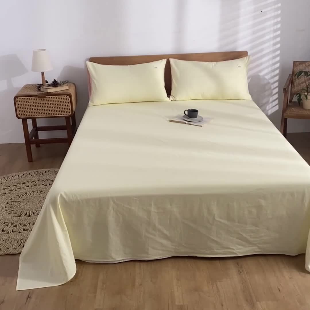 91家纺网 家纺一手货源 找家纺 蓝巢 2022新款全棉色织水洗棉单床单 奶黄