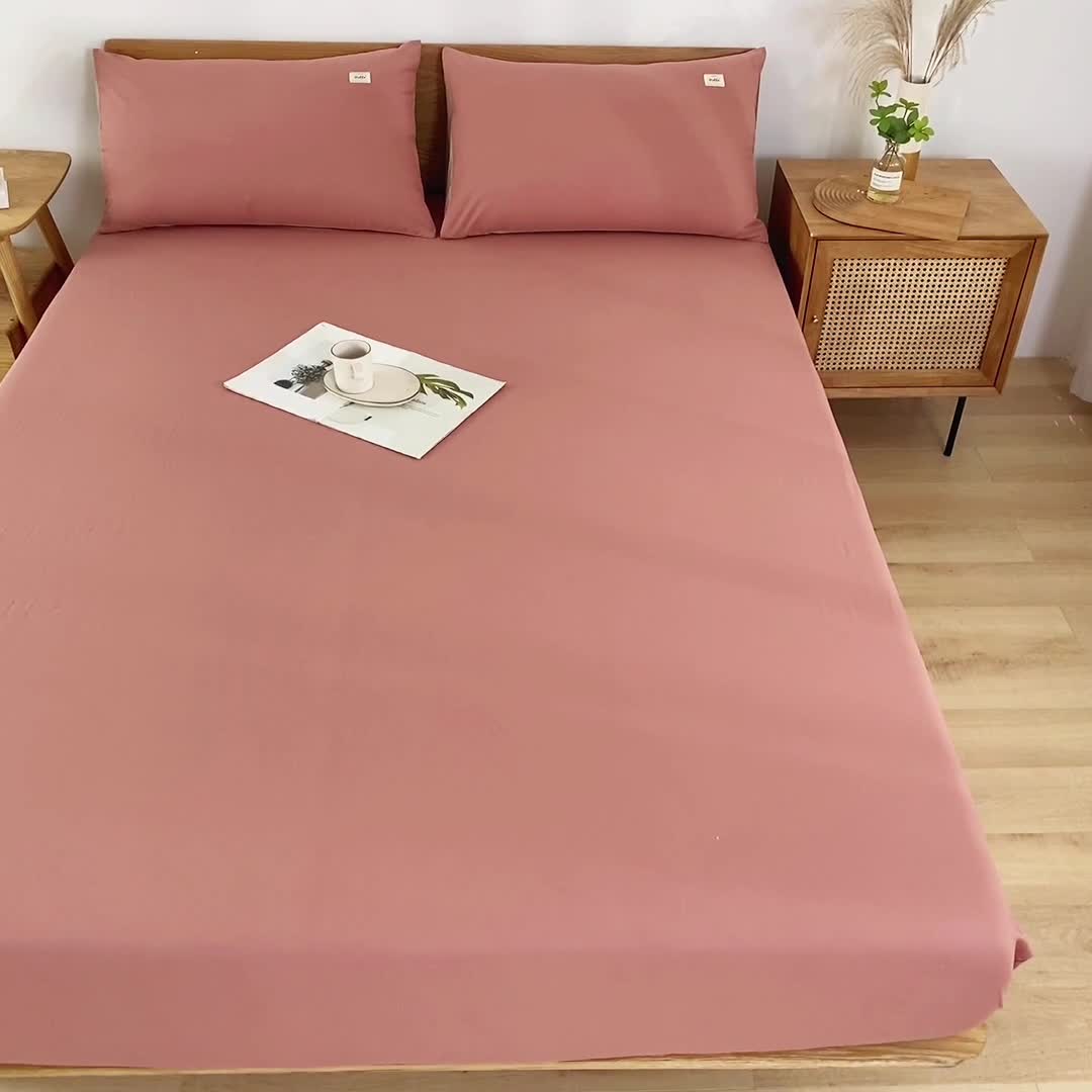 91家纺网 家纺一手货源 找家纺 蓝巢 2022新款全棉色织水洗棉单床笠 珊瑚红