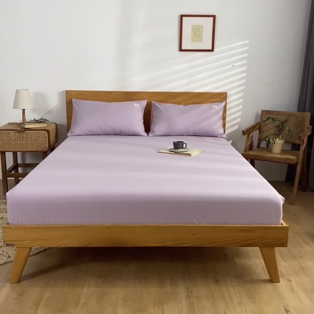 91家纺网 家纺一手货源 找家纺 蓝巢 2022新款全棉色织水洗棉单床笠 浅紫